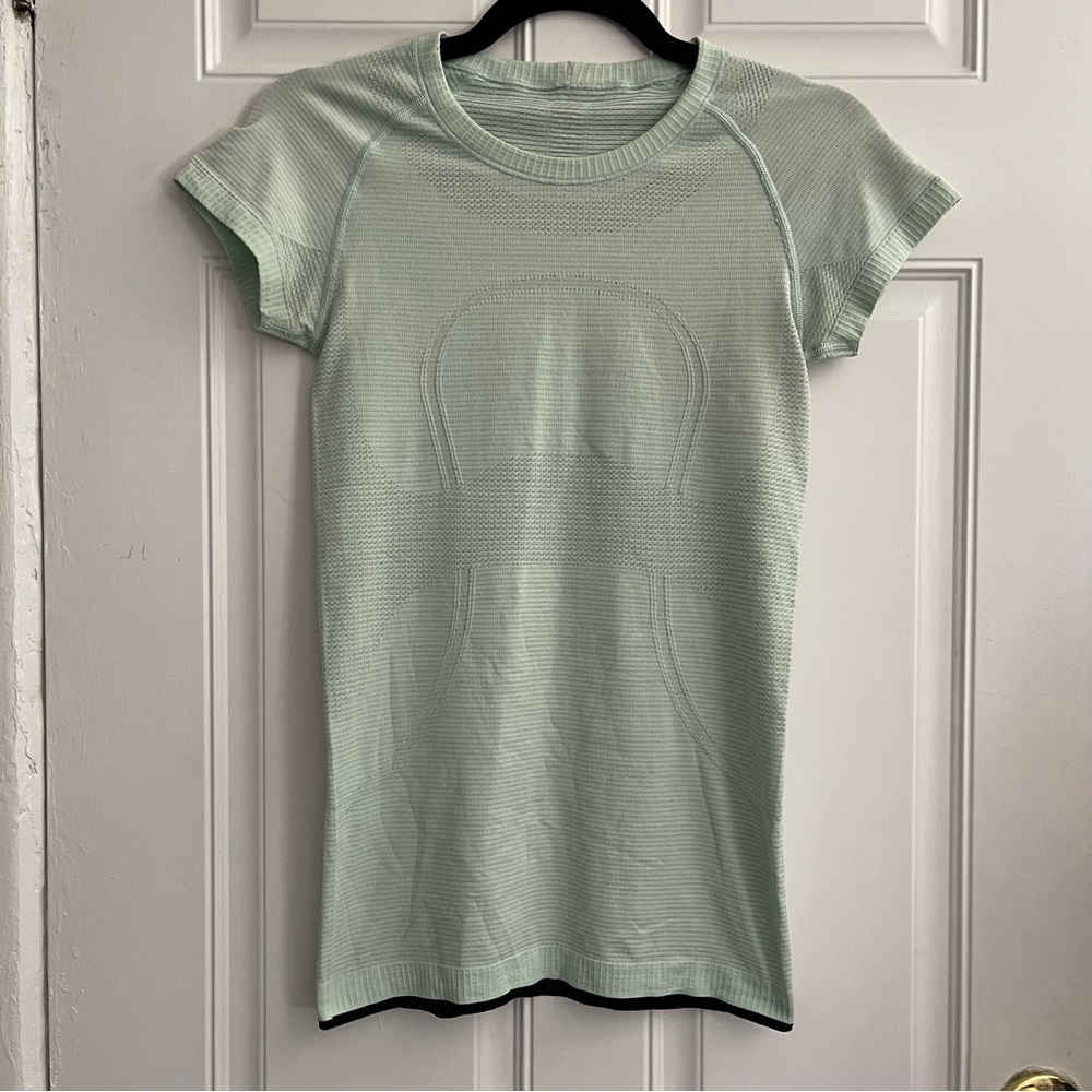 Lululemon Run:Swiftly Tech Shirt Sleeve Mint Movement/black Sz 4 - Picture 2 of 13